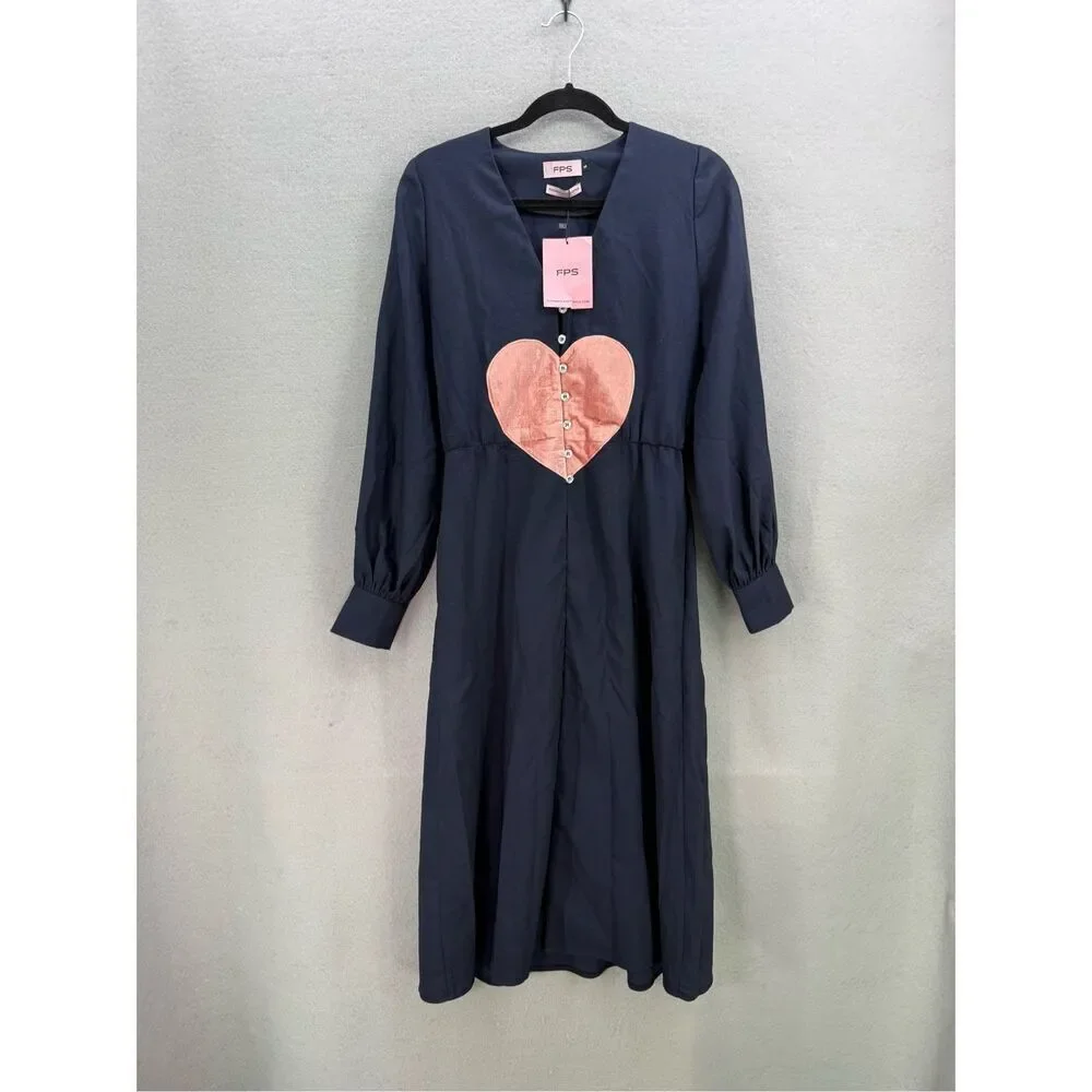NWT Future Planet of Style FPS Womens Navy Blue Queen of hearts Midi Dress Small - Picture 10 of 10